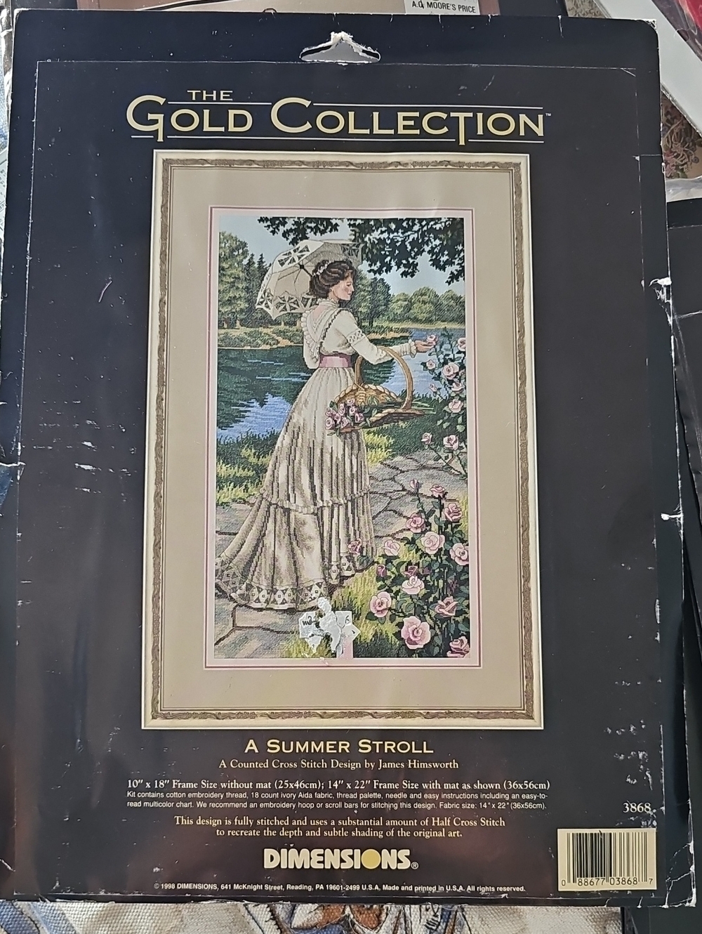 Dimensions The Gold Collection "A Summer Stroll" Framed Cross Stitch Kit - Cream